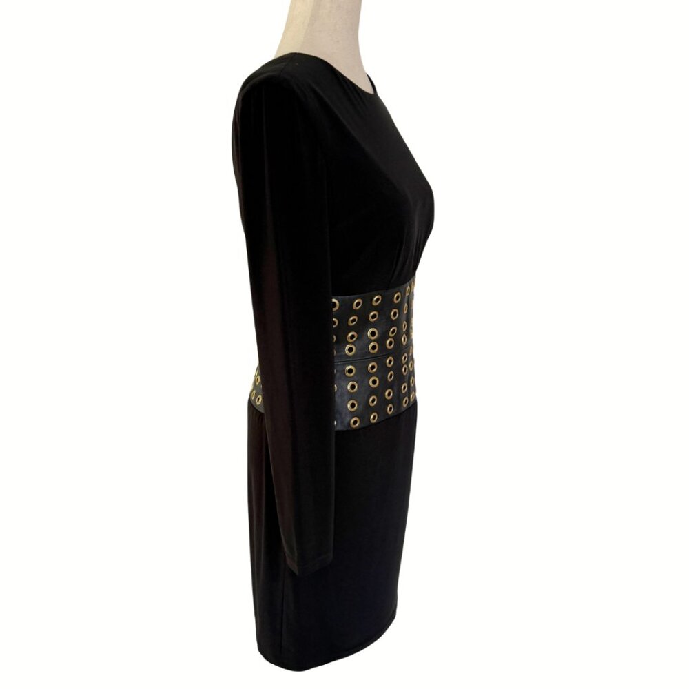 Jovani Faux Leather Long Sleeve Low Back Black Dress Size 10 Cocktail Mini Sexy - Picture 2 of 12